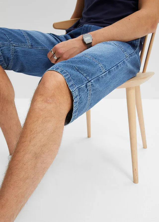 Long loose fit denim long shorts.