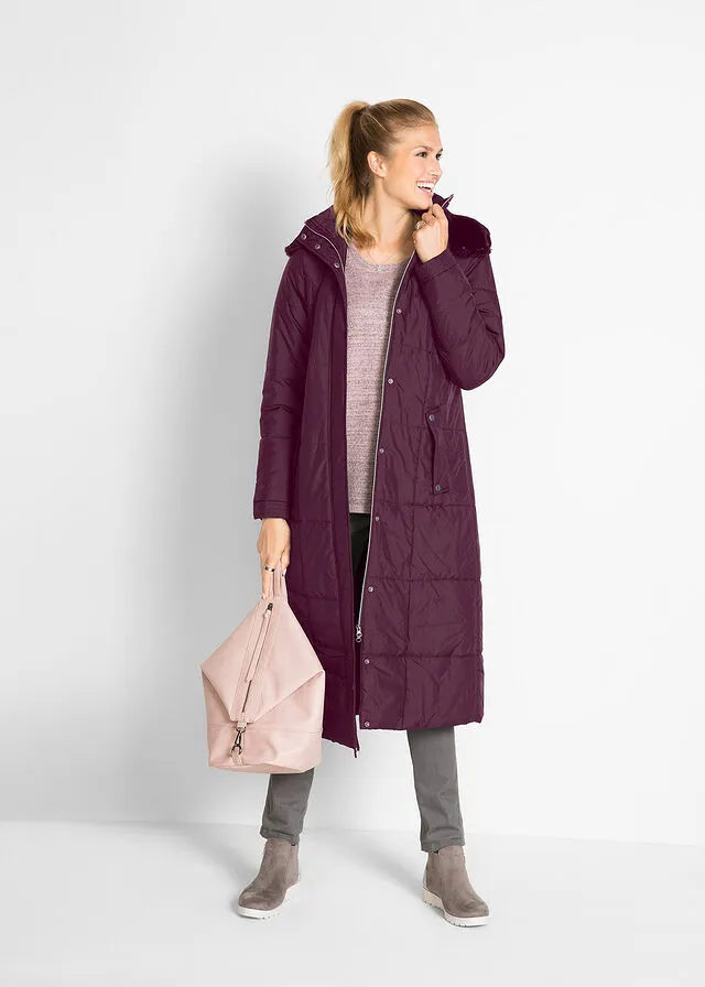 LONG PADDED COAT  ELDERBERRY