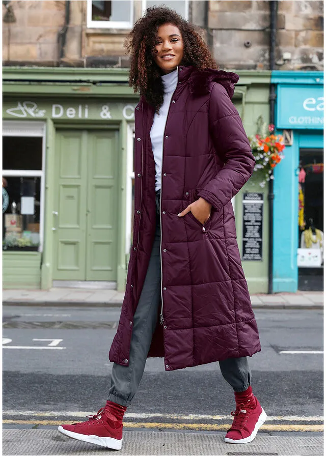 LONG PADDED COAT  ELDERBERRY