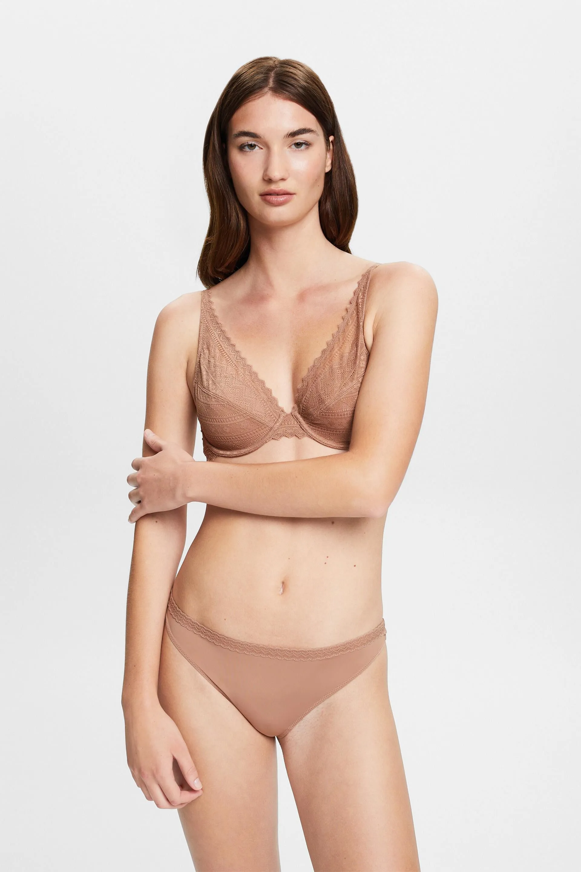 LOWRISE MICROFIBER THONG WITH LACE WAISTBAND.