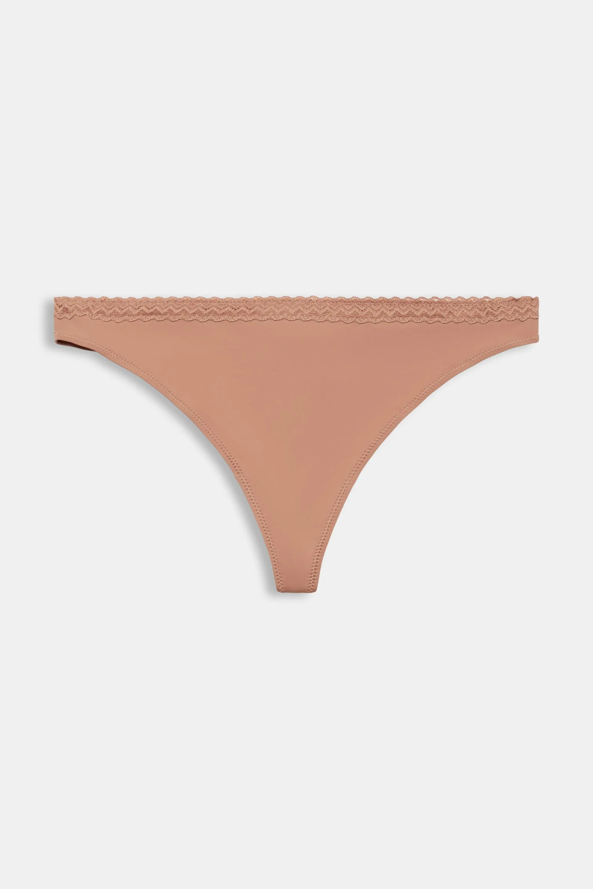 LOWRISE MICROFIBER THONG WITH LACE WAISTBAND.