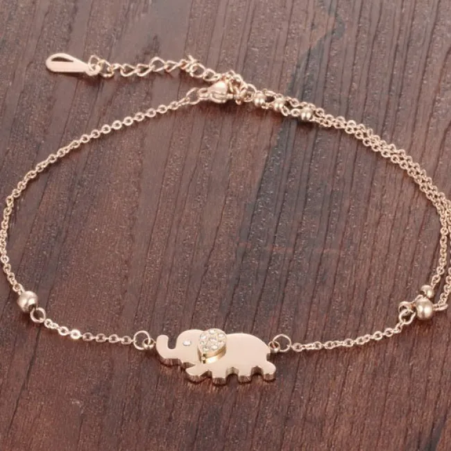 Rose Gold Elephant Diamond Anklet Foot Jewelry
