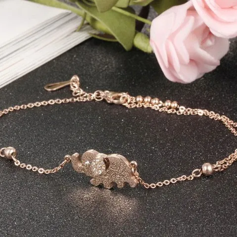 Rose Gold Elephant Diamond Anklet Foot Jewelry