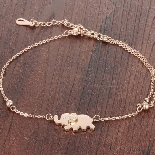 Rose Gold Elephant Diamond Anklet Foot Jewelry