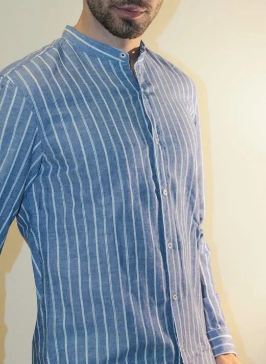 MAO COLLAR SHIRT, LOWCOST 5371 BLUE, AFFORDABLE FASHION.