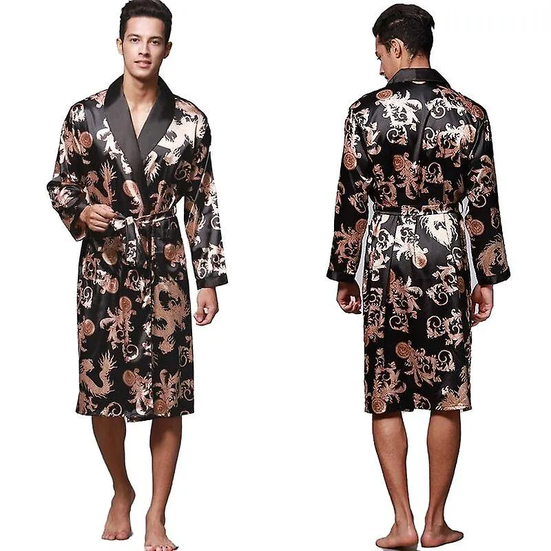 MEN'S ICE SILK LONGSLEEVED PRINTED ROBE HOME CLOTHES