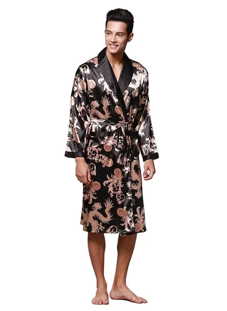 MEN'S ICE SILK LONGSLEEVED PRINTED ROBE HOME CLOTHES