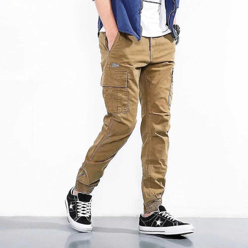 MEN'S COTTON DENIM CARGO PANTS  BLACK & KHAKI TACTICAL WORK JOGGERS FOR SPRING