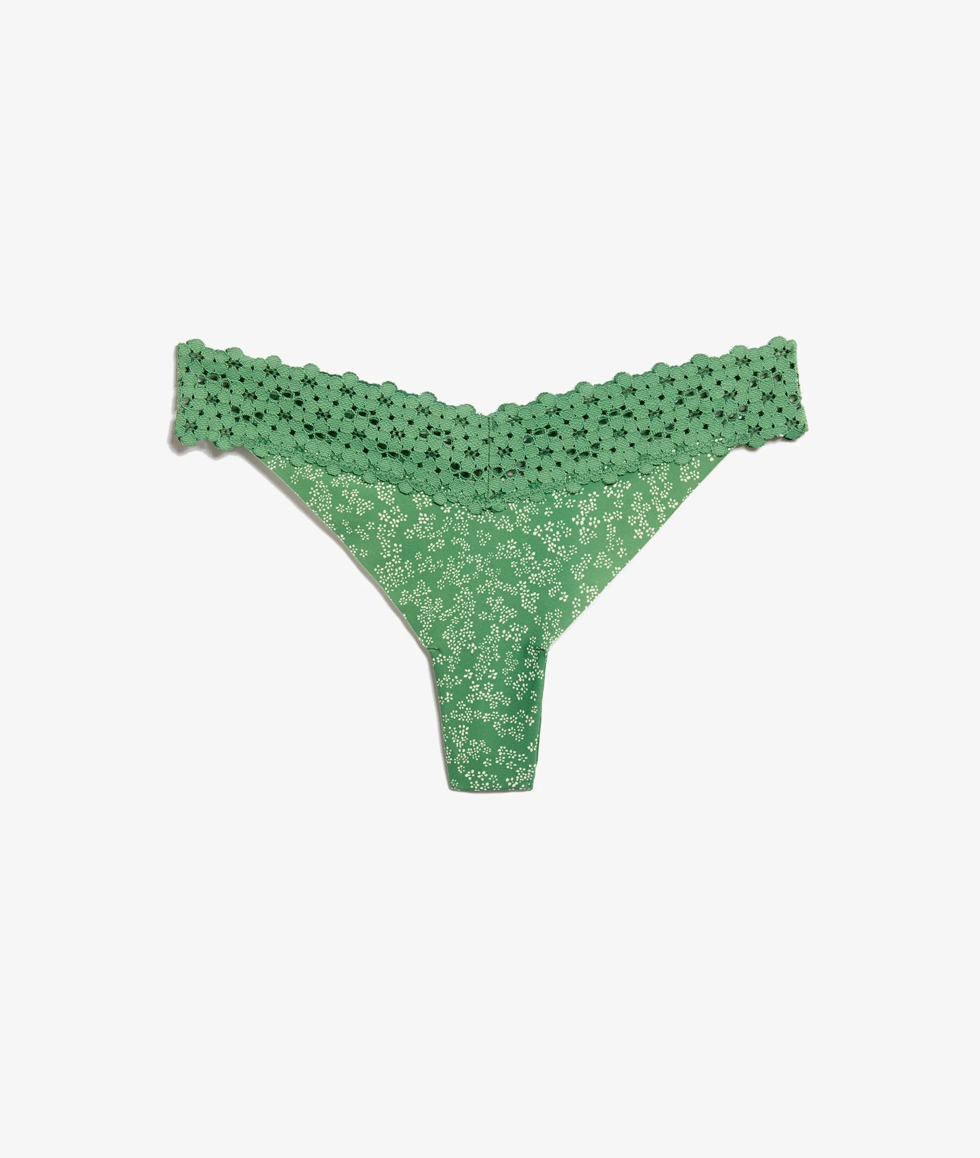 MICROFIBER PRINTED THONG WITH LACE PATTERNS  WISH PRINT IMP FOND VERT  ETAM.