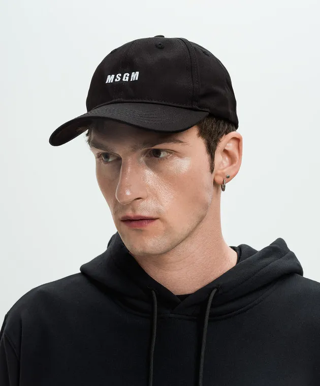 MSGM Black Logo Embroidered Cap