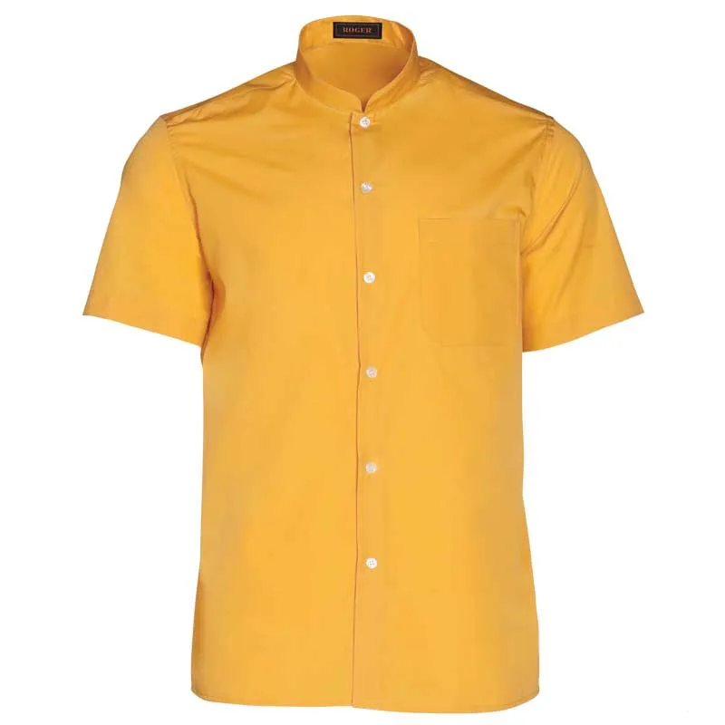 MUSTARD SHORTSLEEVED SHIRT WITH MANDARIN COLLAR  ROGER.