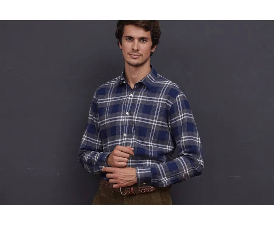 NAVY FLANNEL SHIRT WITH GREY AND WHITE CHECKS  FORESTER