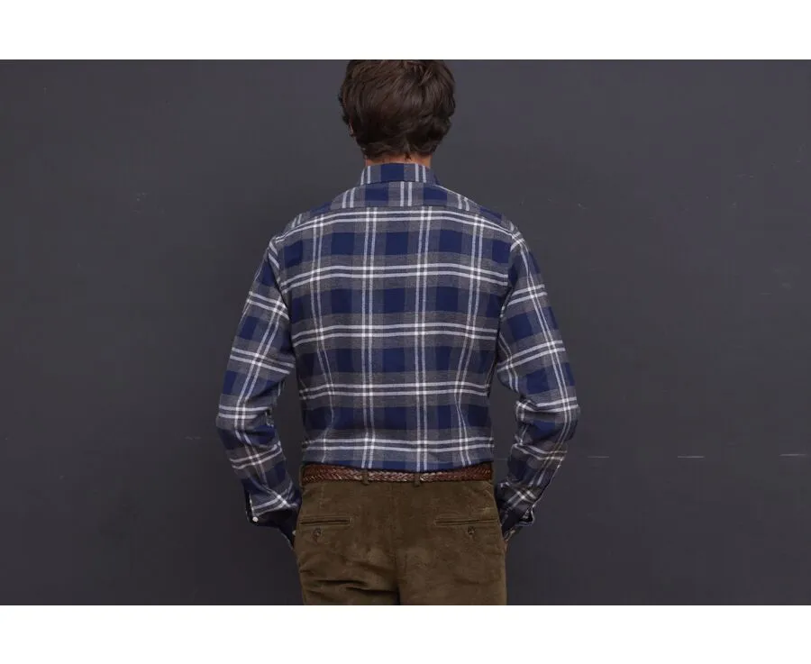 NAVY FLANNEL SHIRT WITH GREY AND WHITE CHECKS  FORESTER