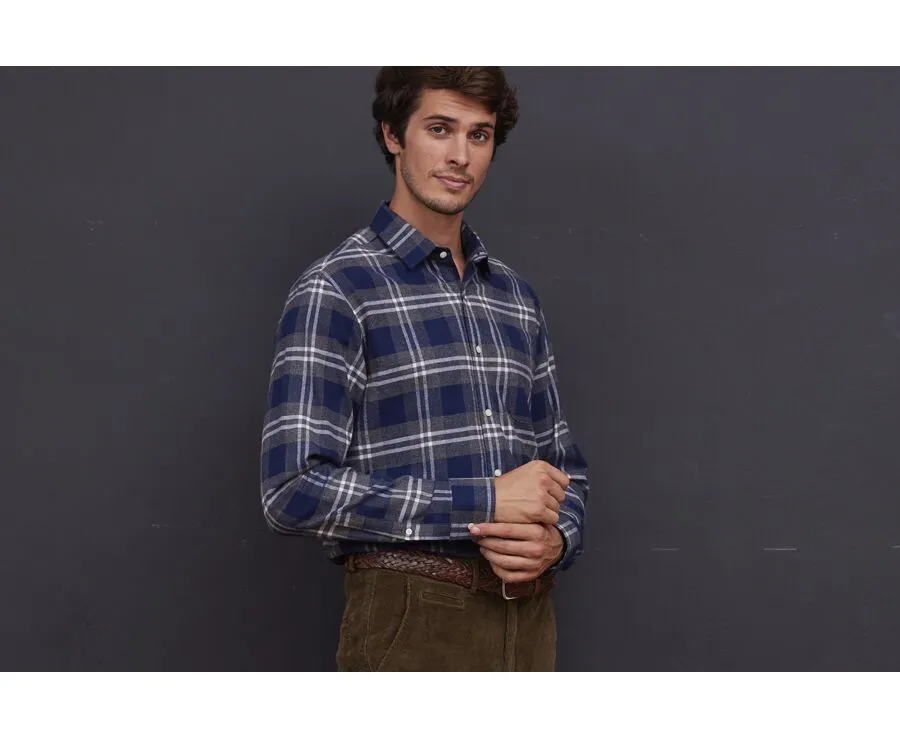 NAVY FLANNEL SHIRT WITH GREY AND WHITE CHECKS  FORESTER
