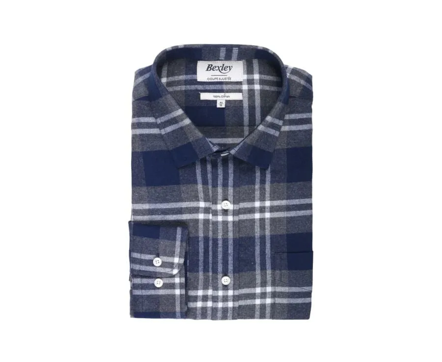 NAVY FLANNEL SHIRT WITH GREY AND WHITE CHECKS  FORESTER
