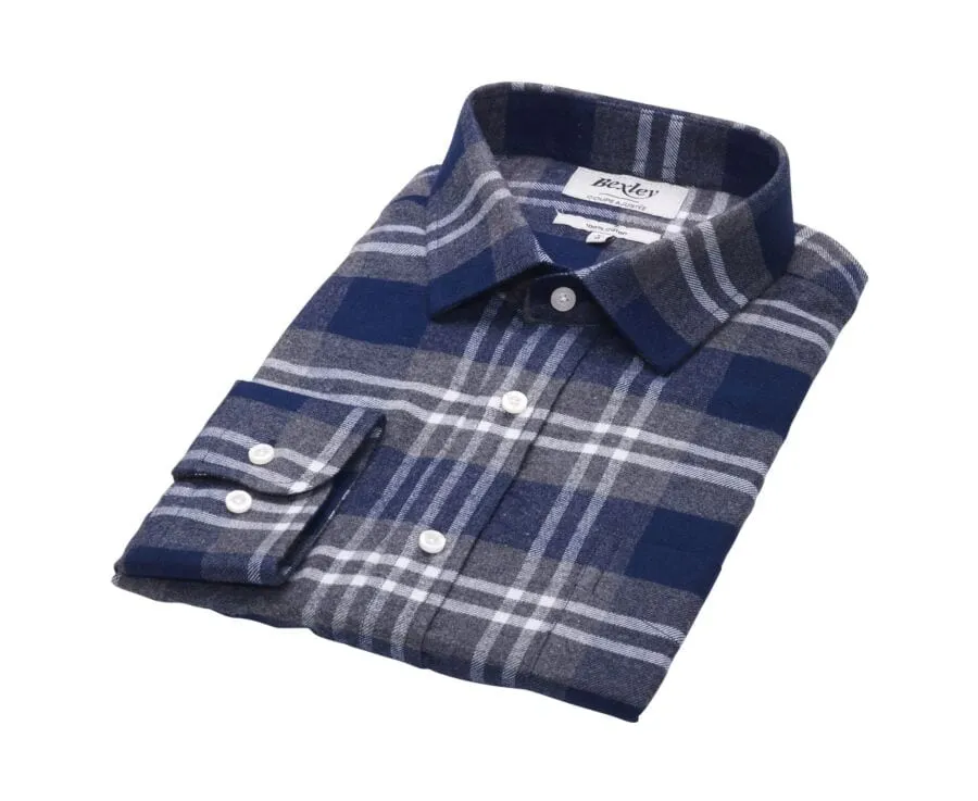 NAVY FLANNEL SHIRT WITH GREY AND WHITE CHECKS  FORESTER