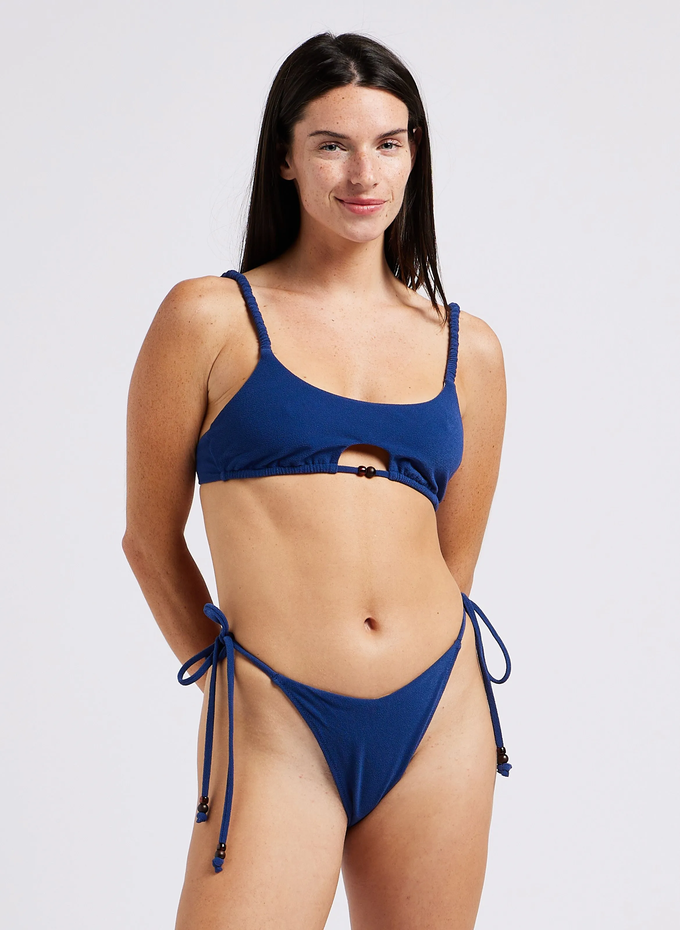 NENES PARIS KARA  BLUE TERRY CLOTH BIKINI TOP AND THONG