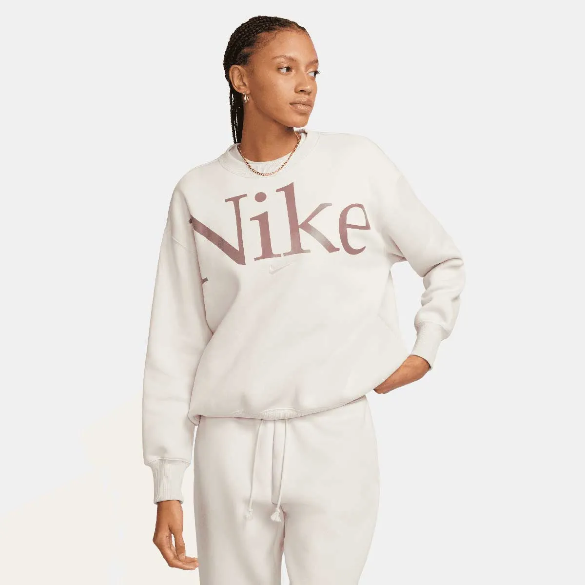 Nike W Phoenix Fleece Logo Crewneck, LT OREWOOD BRN