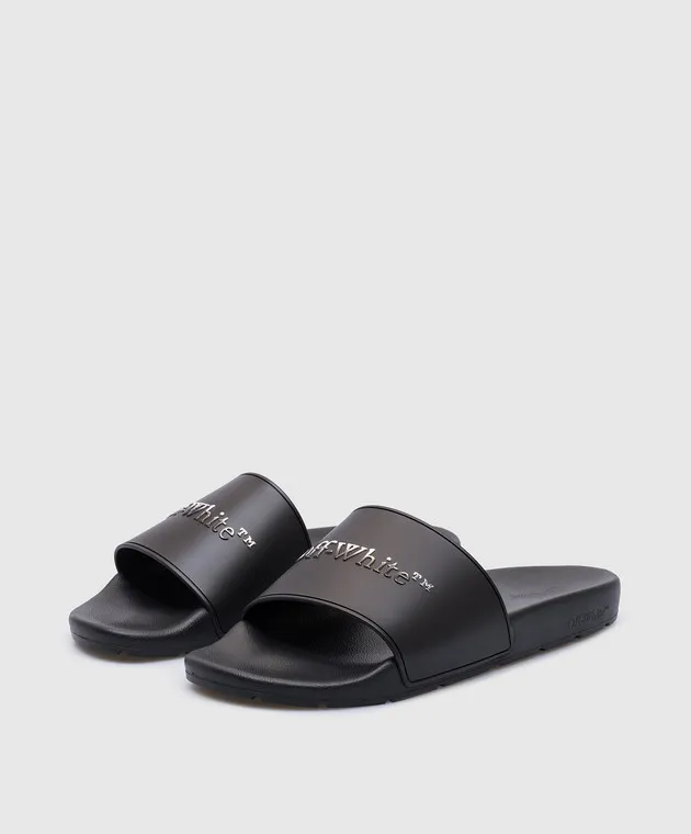BLACK SLIDERS WITH TEXTURED LOGO BY OFFWHITE