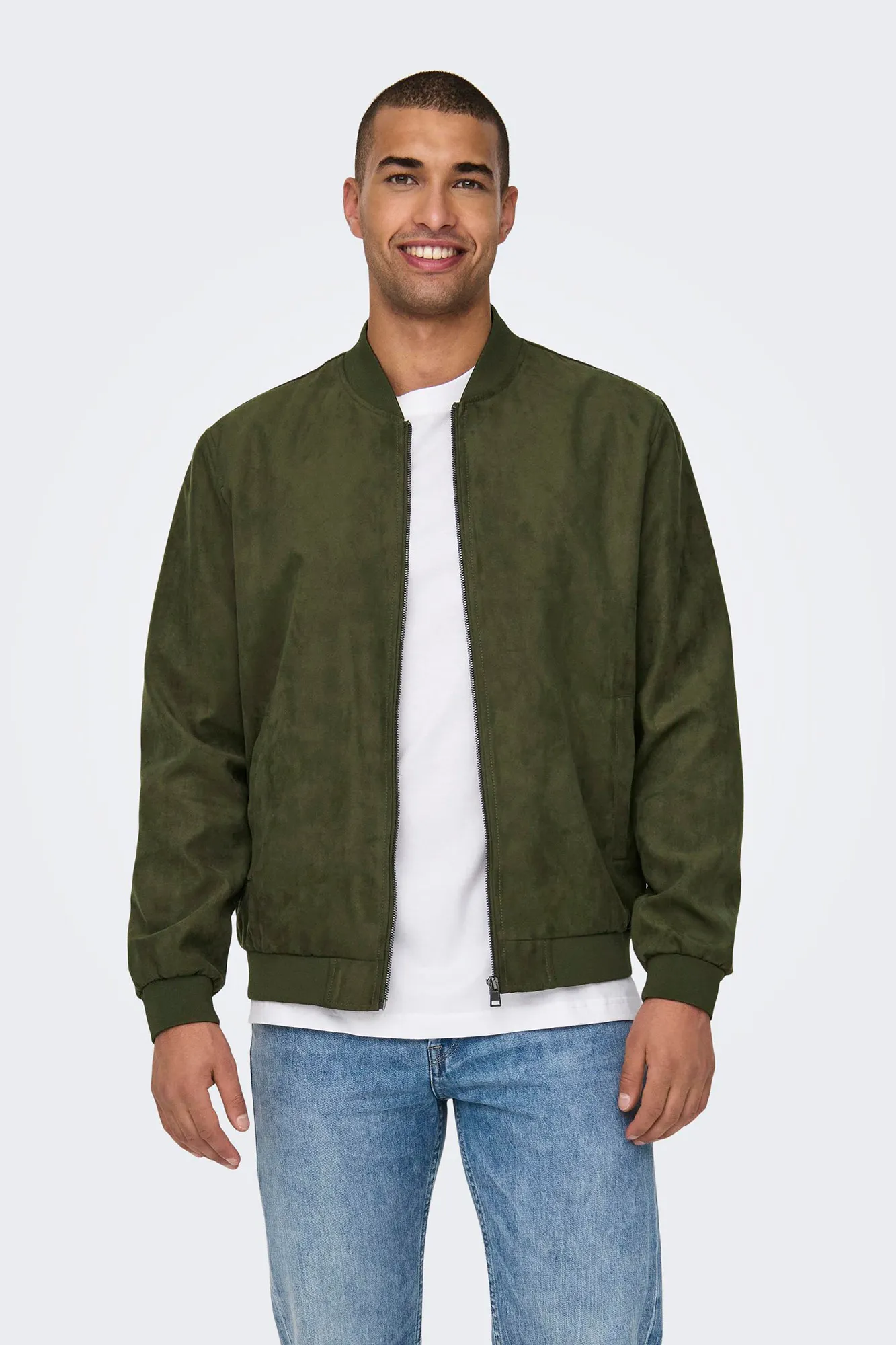 Only and Sons Men's Suede Bomber Jacket
