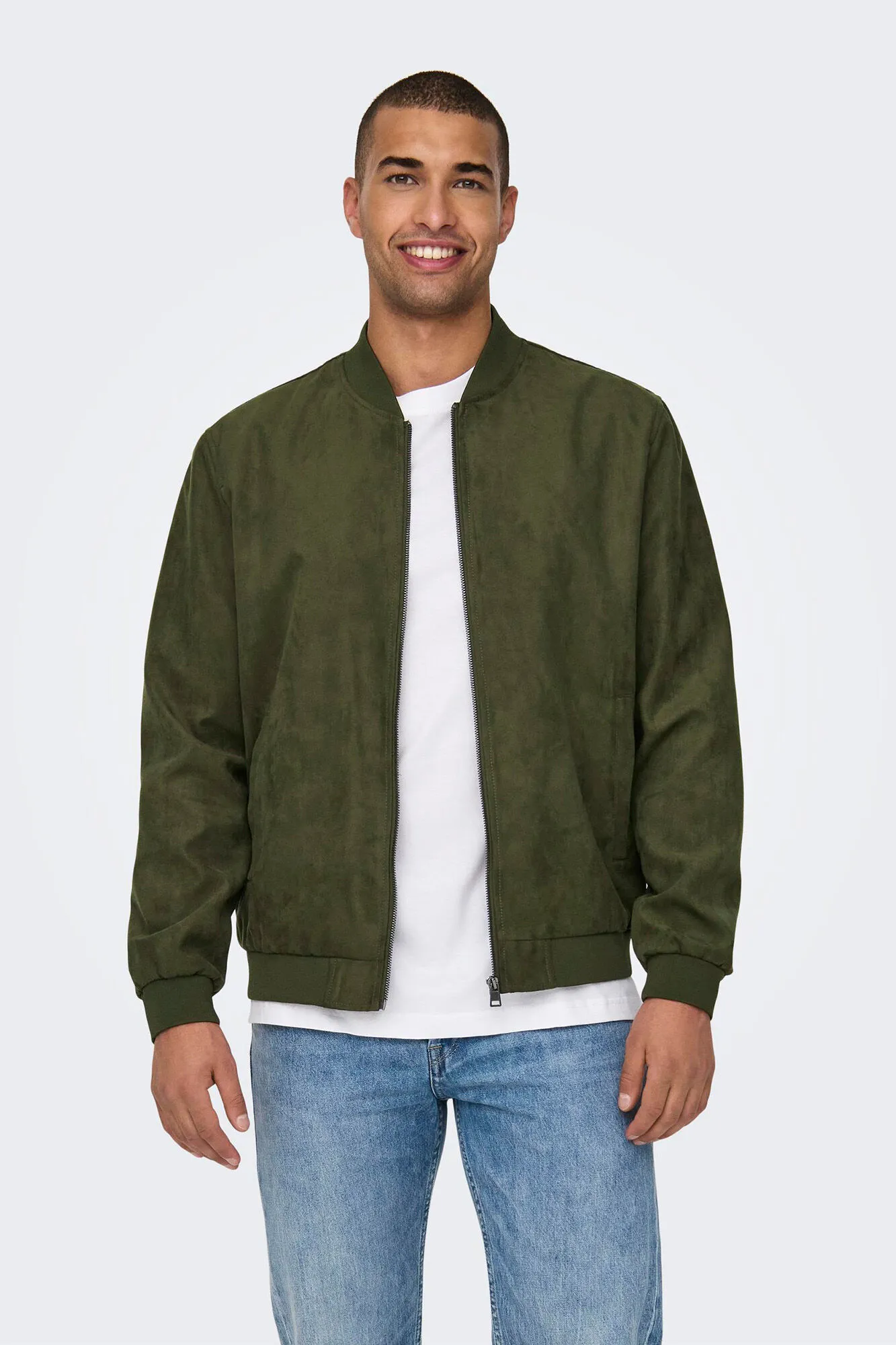 Only and Sons Men's Suede Bomber Jacket