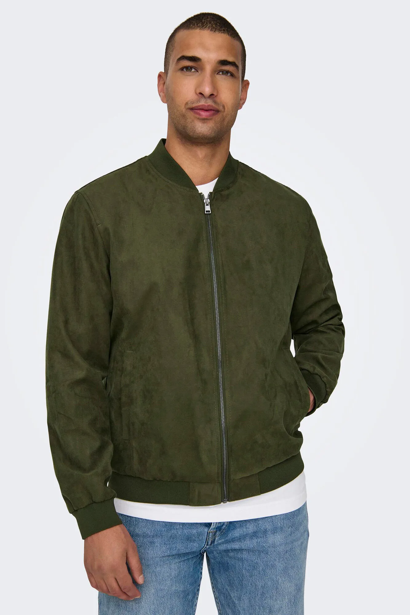 Only and Sons Men's Suede Bomber Jacket