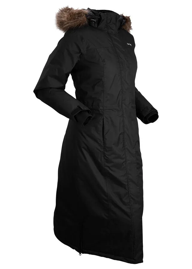 Outdoor black fur coat.