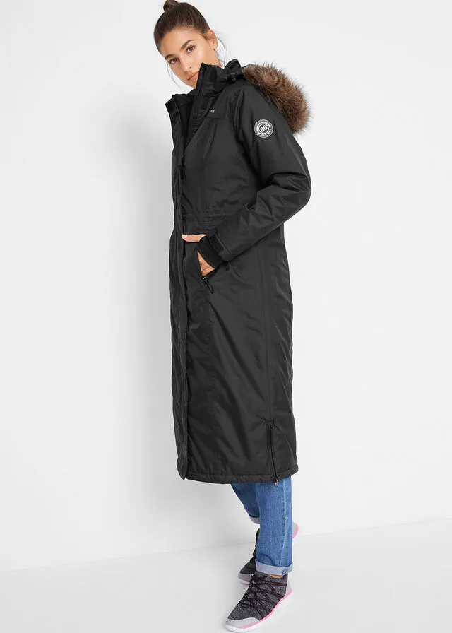 Outdoor black fur coat.