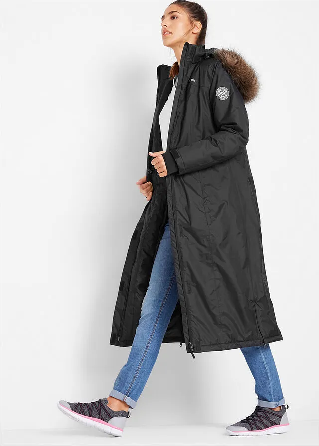 Outdoor black fur coat.