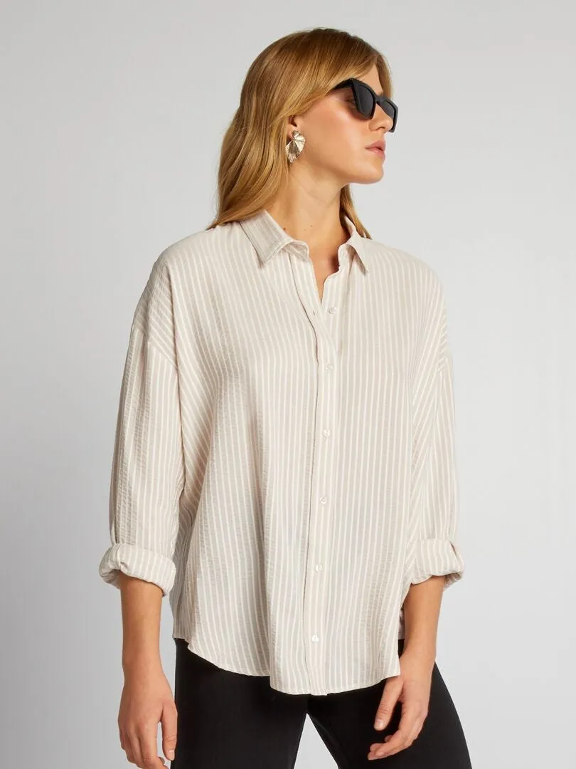 OVERSIZE STRIPED SHIRT  BEIGE