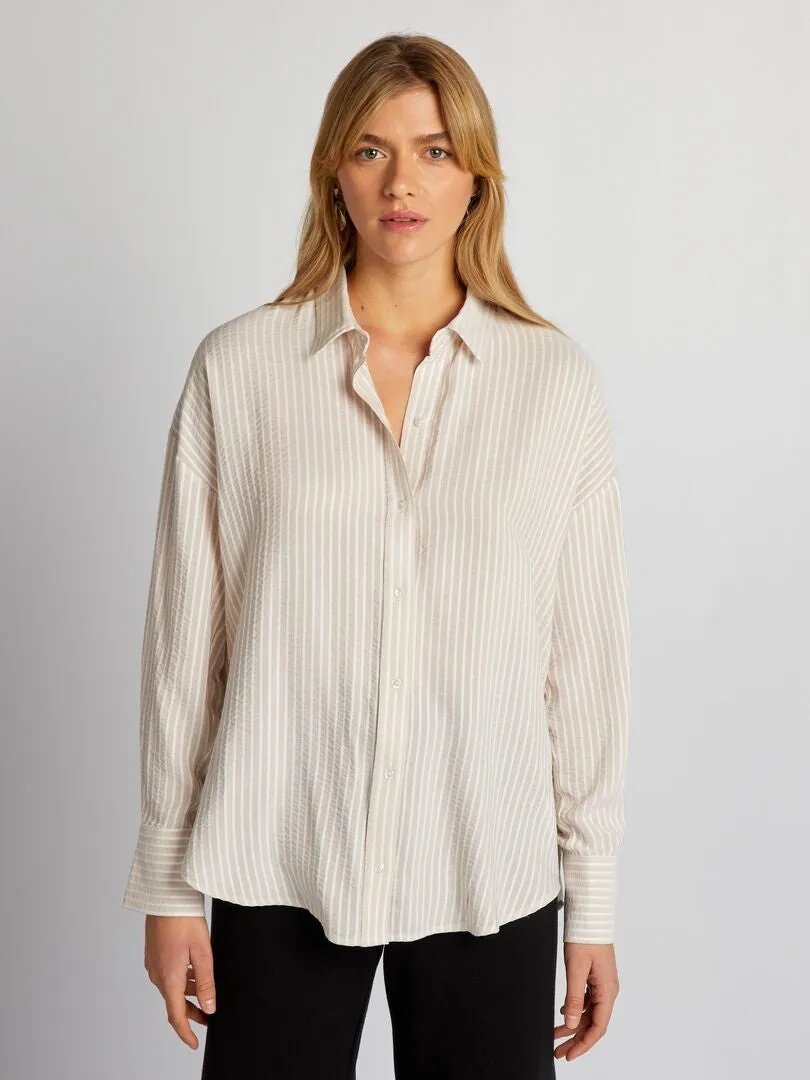 OVERSIZE STRIPED SHIRT  BEIGE