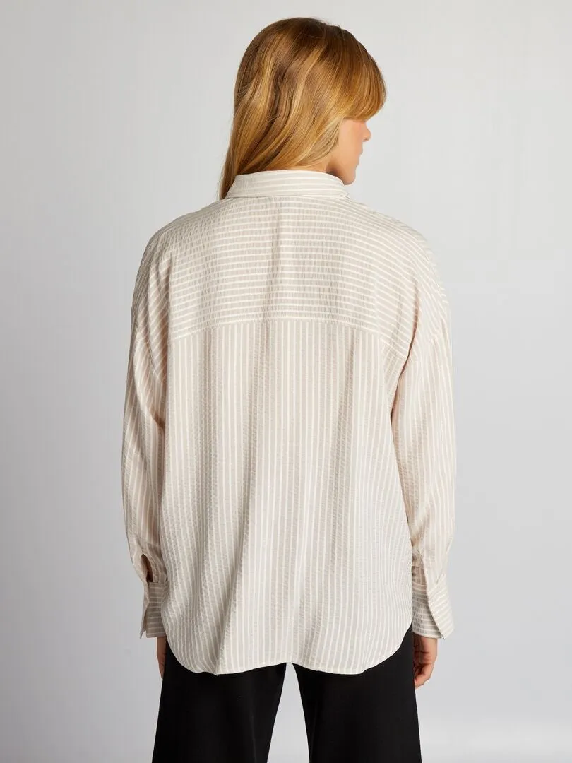 OVERSIZE STRIPED SHIRT  BEIGE