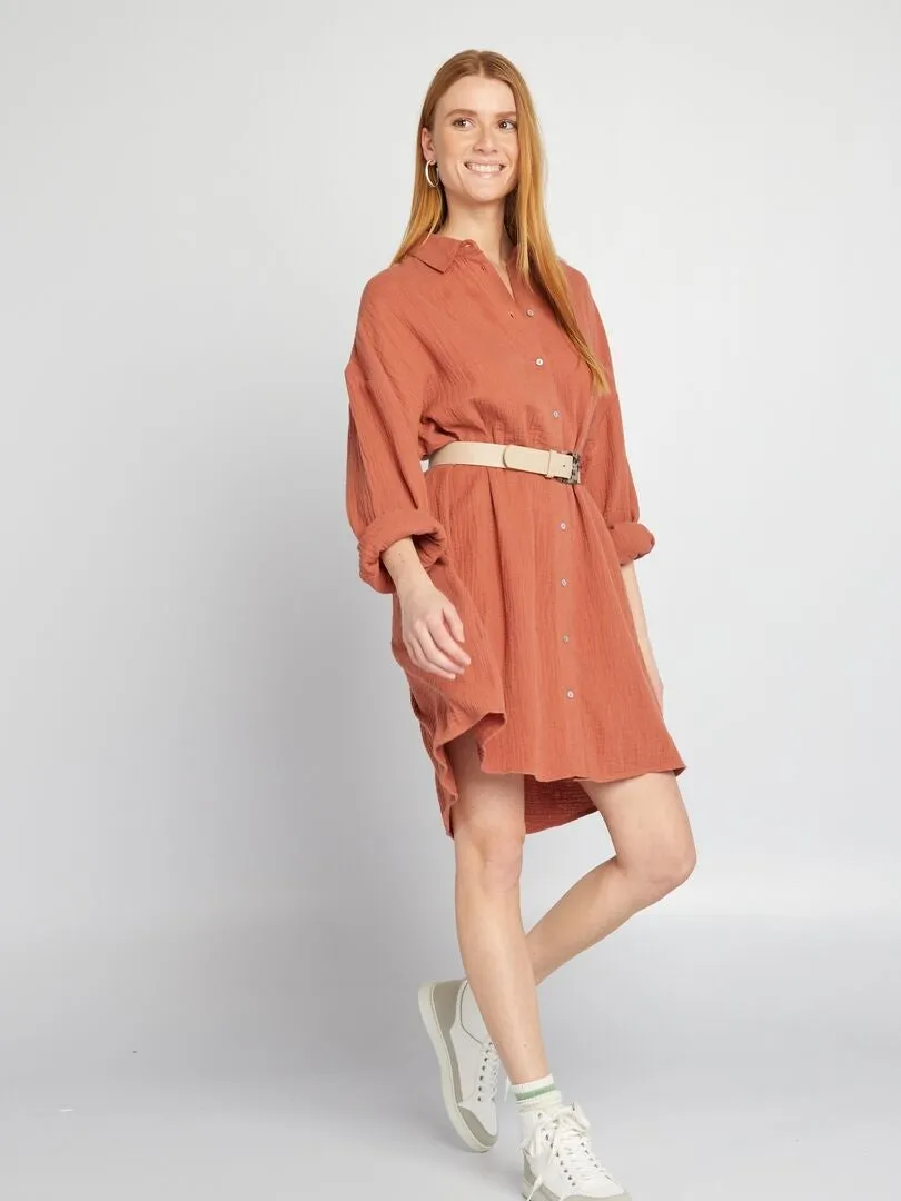 OVERSIZED COTTON GAUZE SHIRT  BROWN