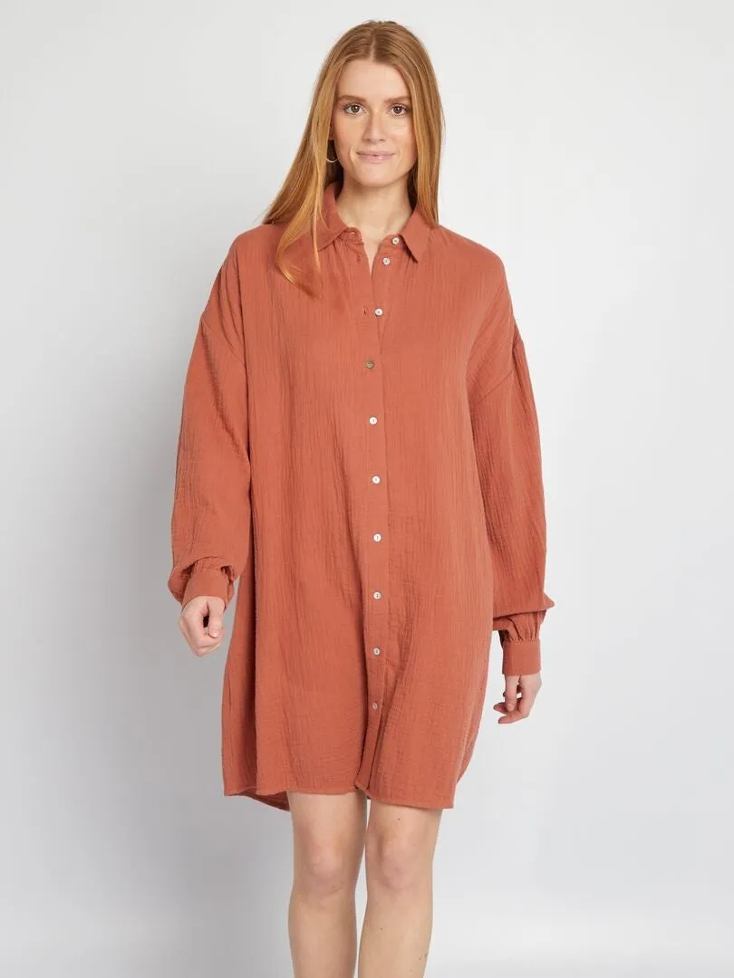 OVERSIZED COTTON GAUZE SHIRT  BROWN
