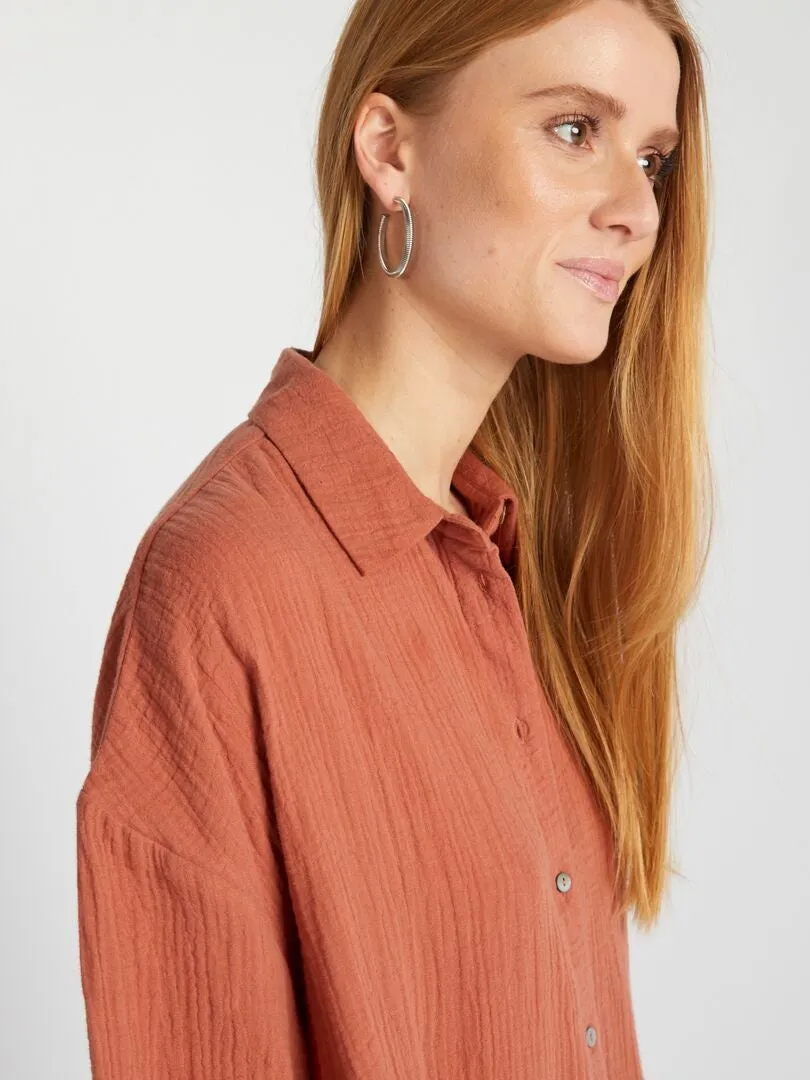 OVERSIZED COTTON GAUZE SHIRT  BROWN