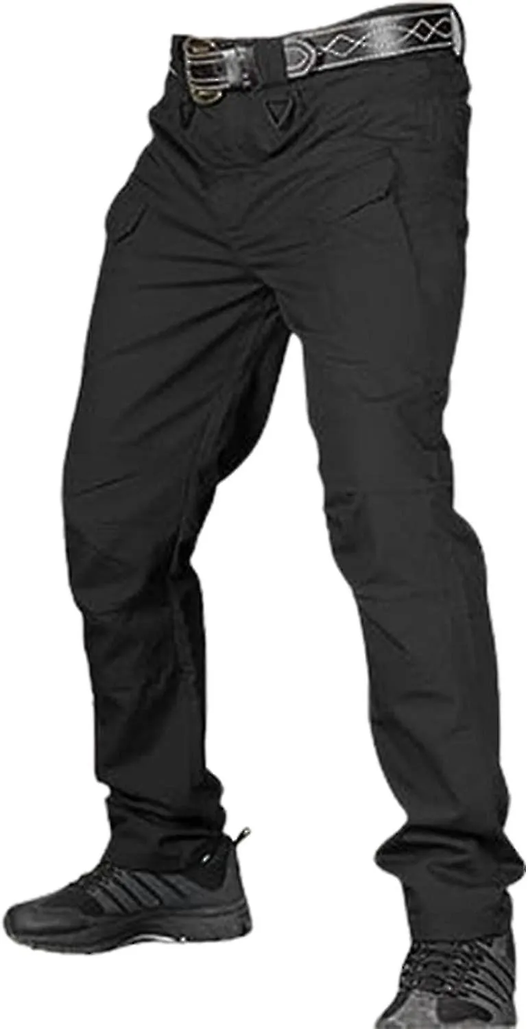 MEN'S LIGHTWEIGHT TACTICAL WORK PANT, WATERRESISTANT RIPSTOP BLACK CAMPING FISHING PANT