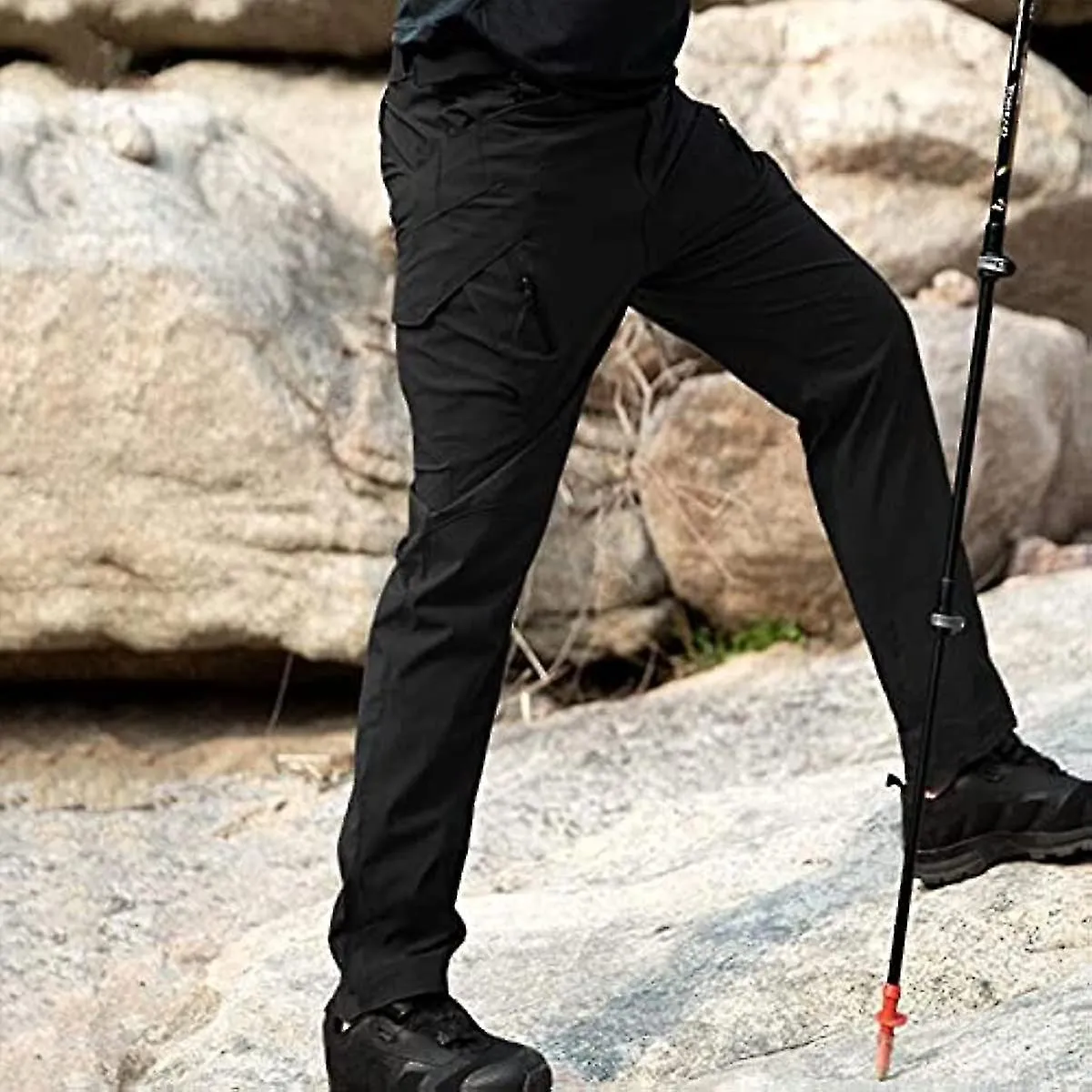 MEN'S LIGHTWEIGHT TACTICAL WORK PANT, WATERRESISTANT RIPSTOP BLACK CAMPING FISHING PANT