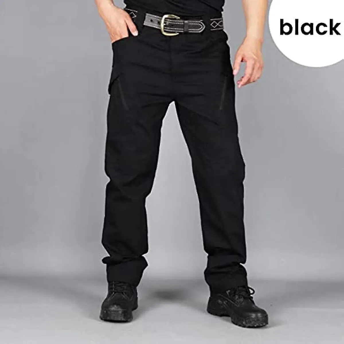 MEN'S LIGHTWEIGHT TACTICAL WORK PANT, WATERRESISTANT RIPSTOP BLACK CAMPING FISHING PANT