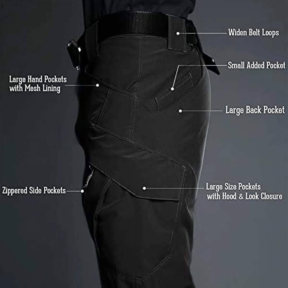 MEN'S LIGHTWEIGHT TACTICAL WORK PANT, WATERRESISTANT RIPSTOP BLACK CAMPING FISHING PANT