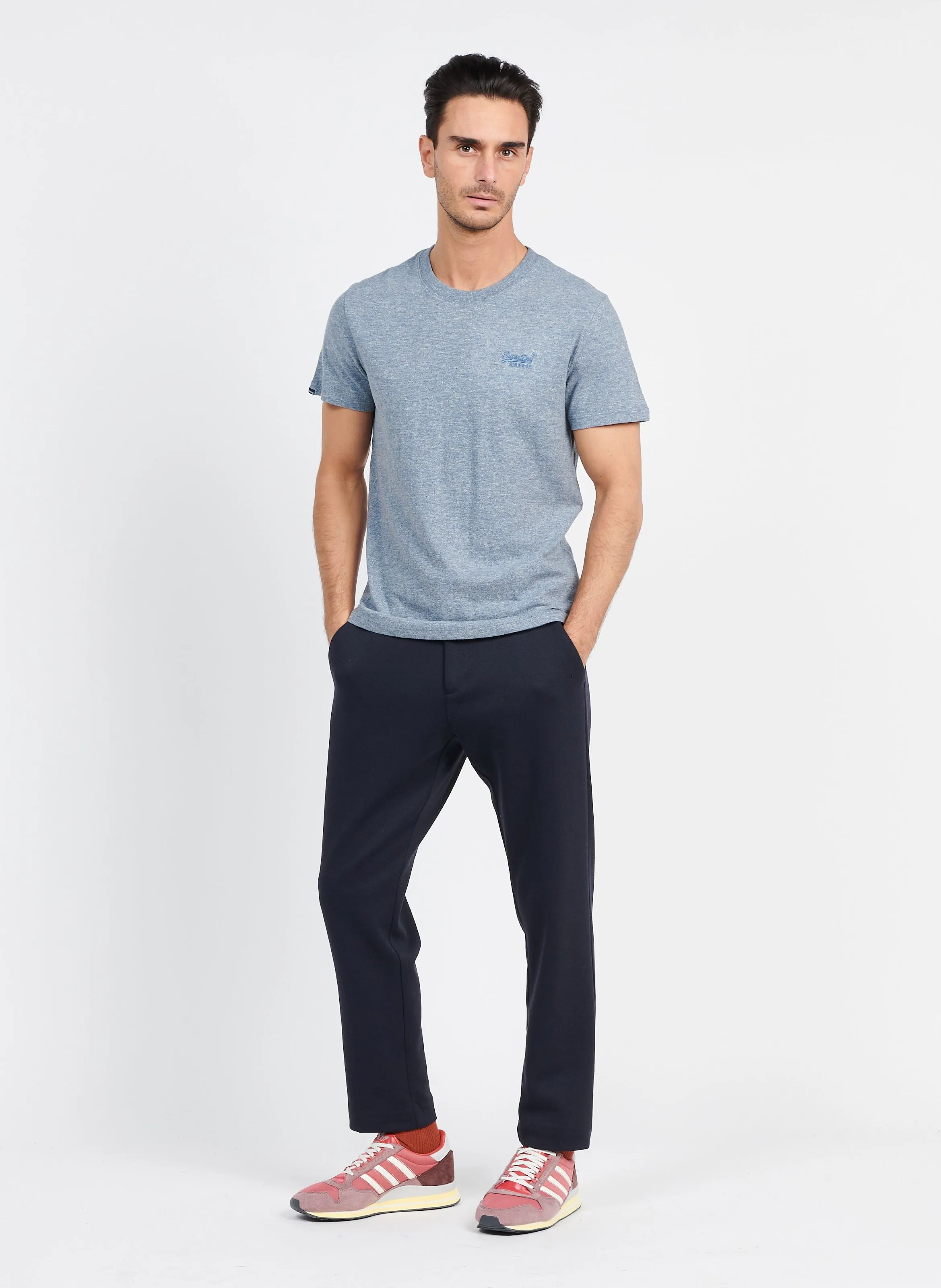 Pantalón recto de mezcla de algodón en azul