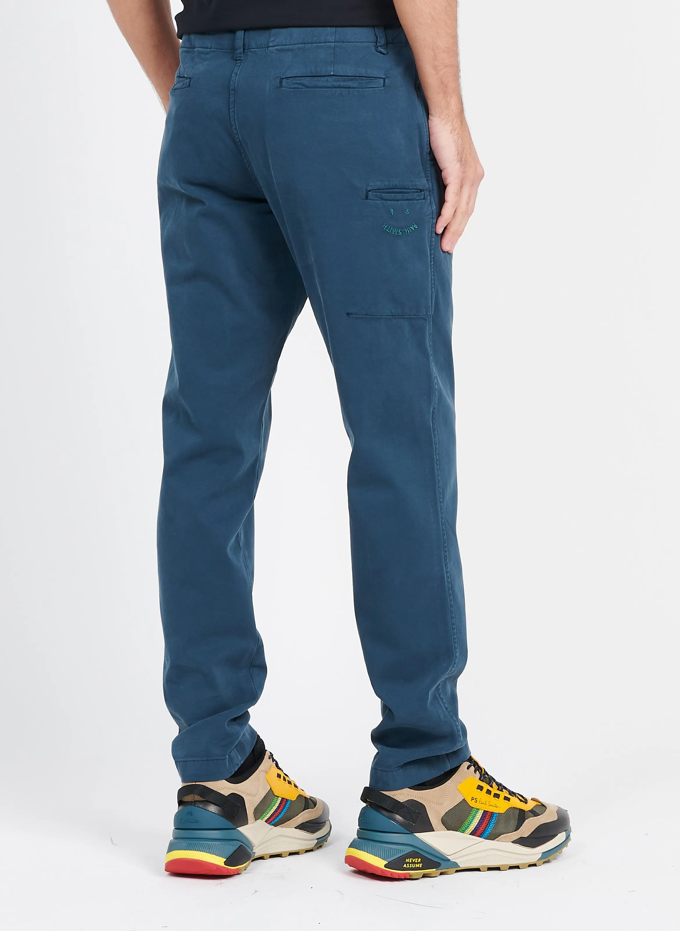 Pantalón slim de mezcla de algodón en azul