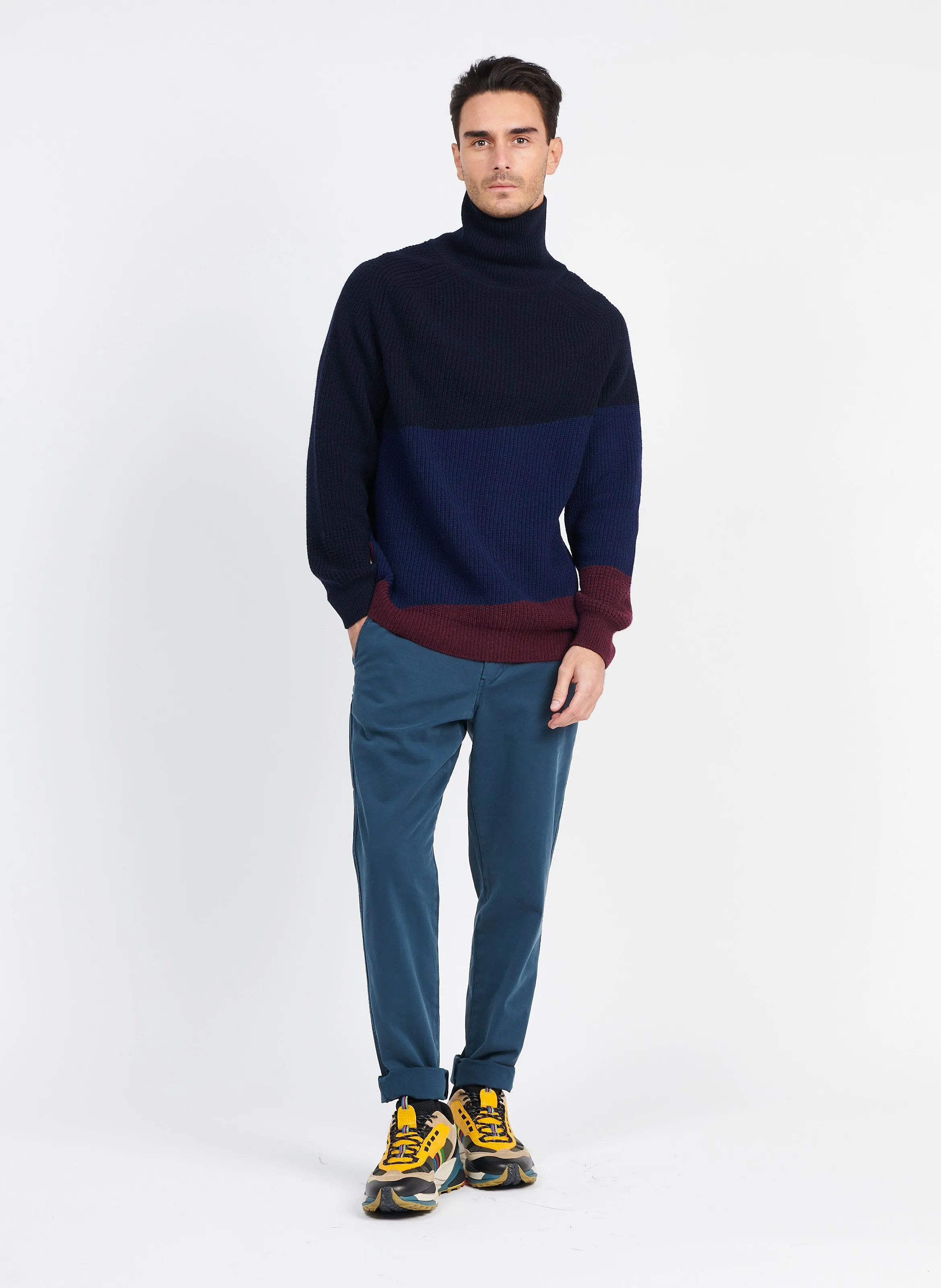 Pantalón slim de mezcla de algodón en azul