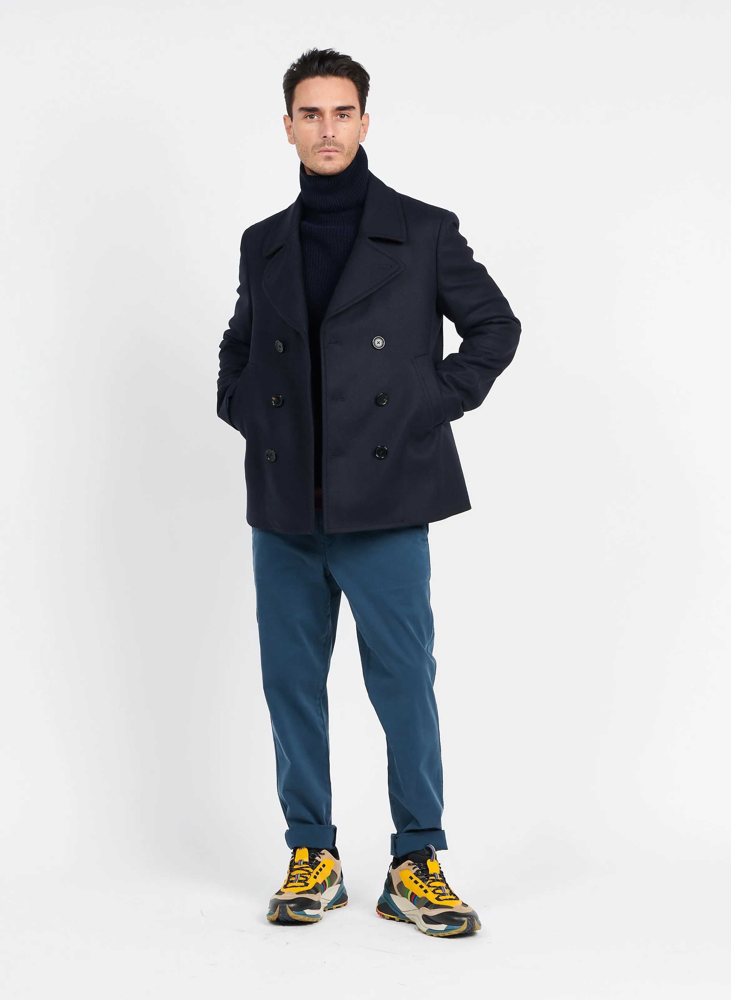 Pantalón slim de mezcla de algodón en azul
