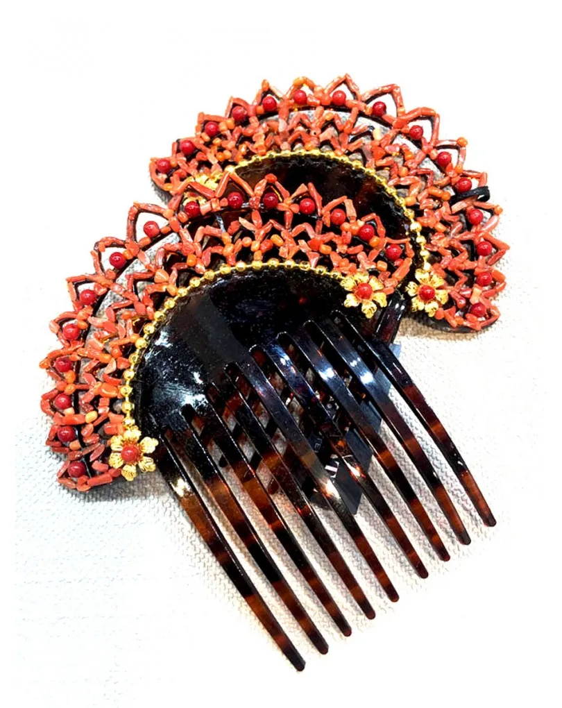 Mediterranean Coral Hair Combs Ideal for Flamenco Dancing