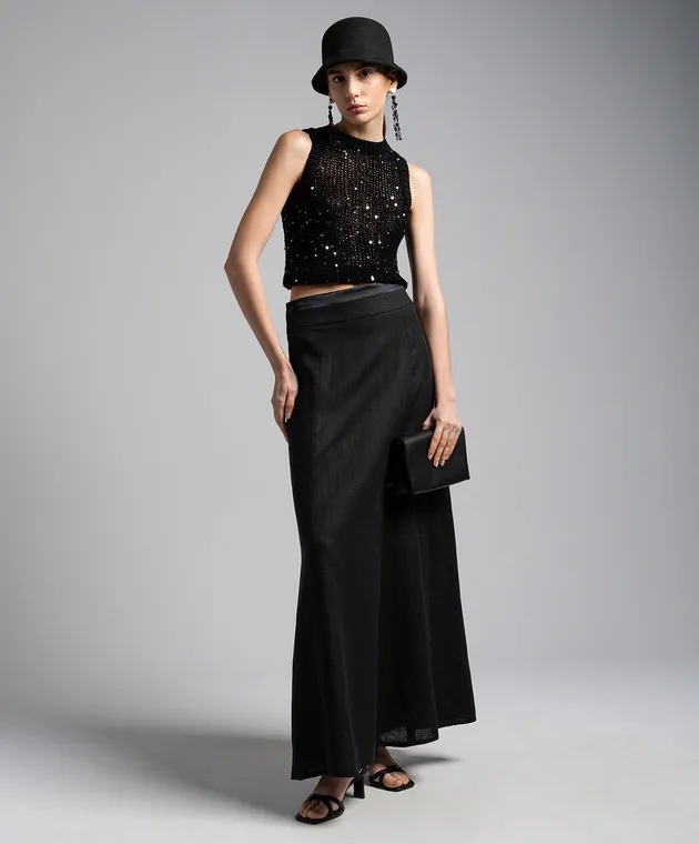 Peserico Black Linen Maxi Skirt for Summer