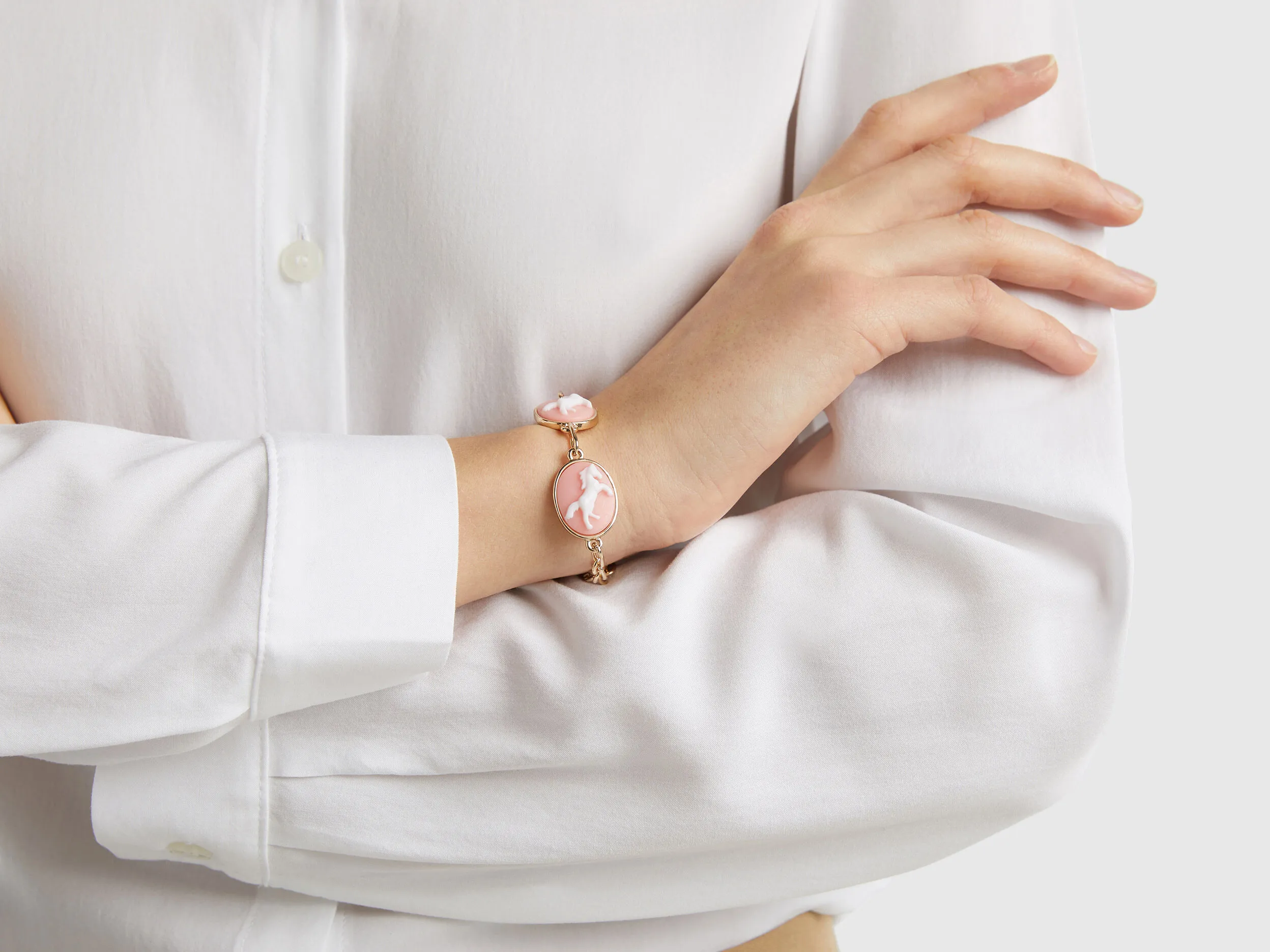 Pink cameo bracelet.