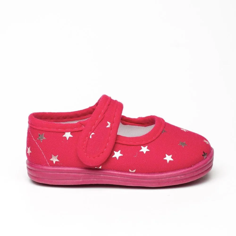 Pink Fuchsia Star Canvas Mary Janes