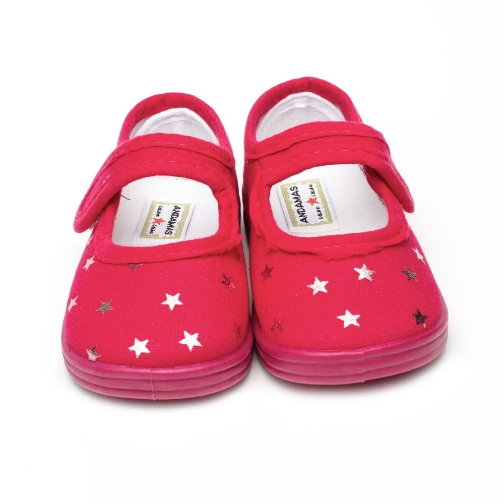 Pink Fuchsia Star Canvas Mary Janes