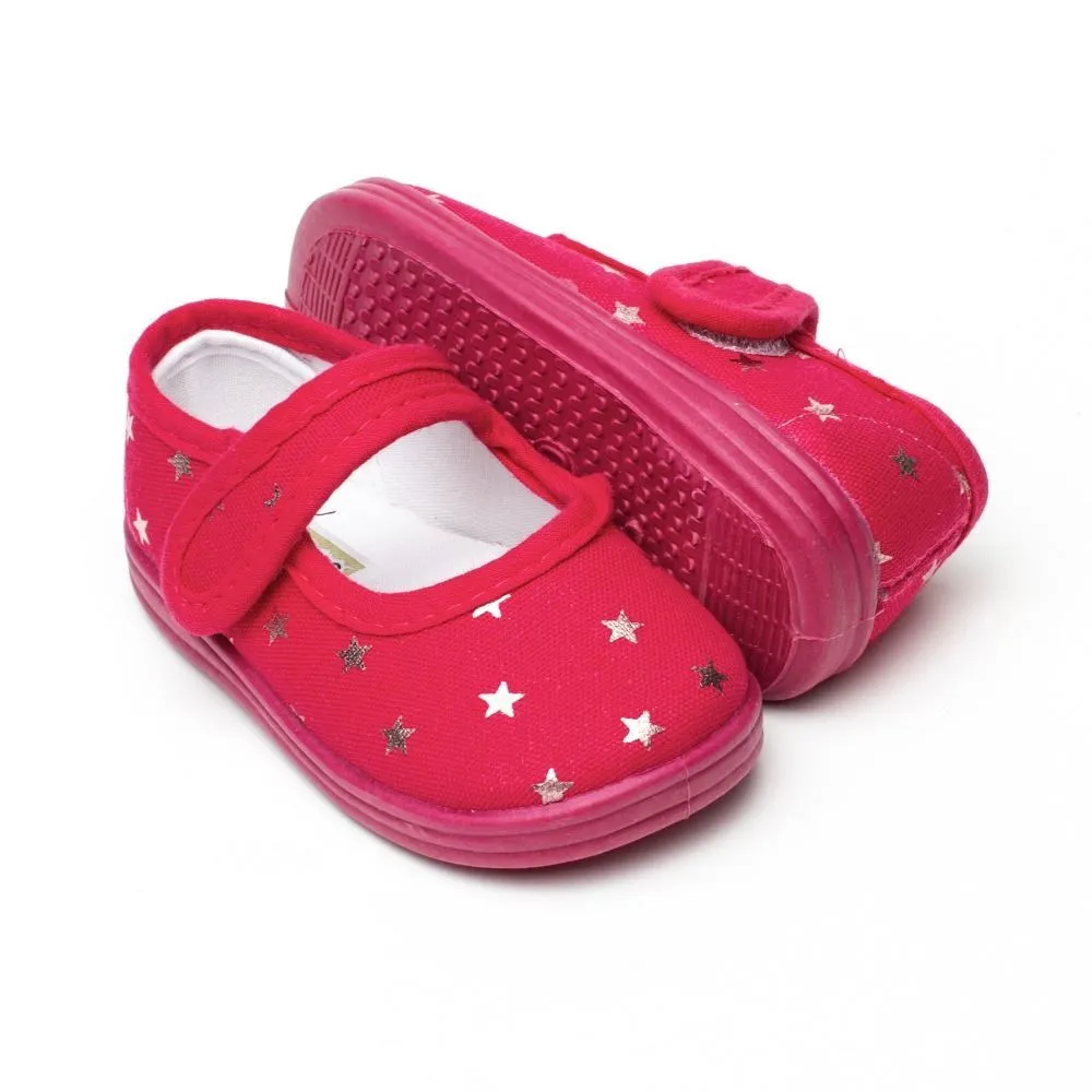 Pink Fuchsia Star Canvas Mary Janes