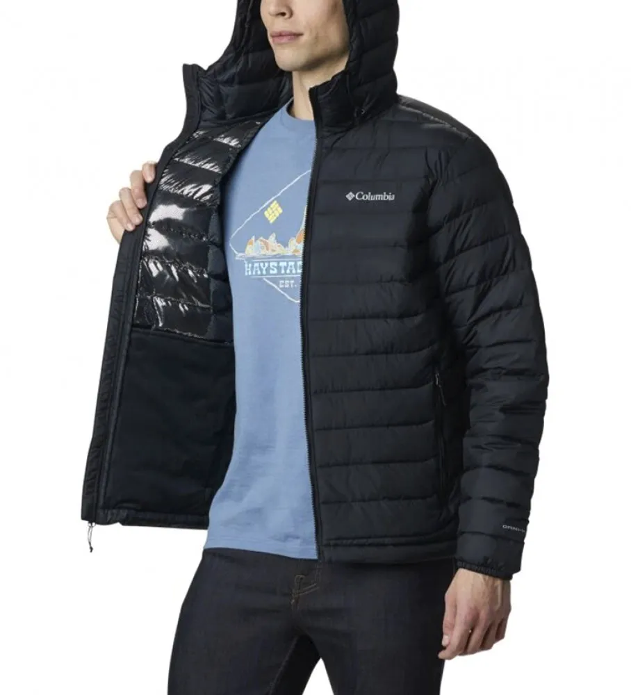 POWDER LITE HOODED JACKET  BLACK  OMNIHEAT | RESULT: ABRIGO NEGRO POWDER LITE CON CAPUCHA  TECNOLOGíA OMNIHEAT